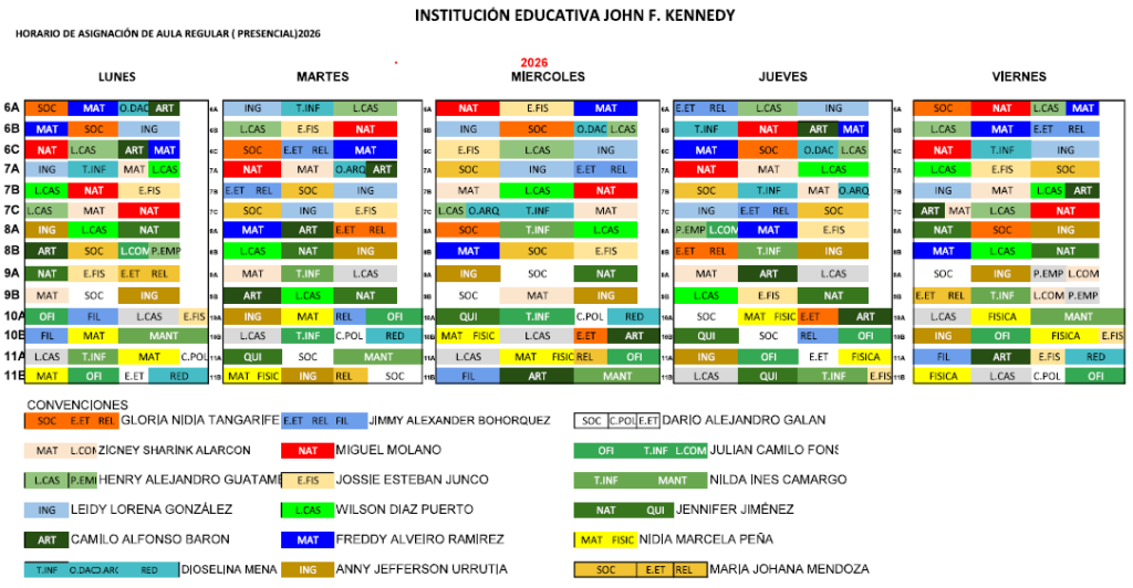 Horario docente: año escolar 2026
